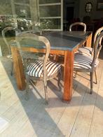 Tafel houten onderstel stenen blad, Huis en Inrichting, Ophalen, Gebruikt