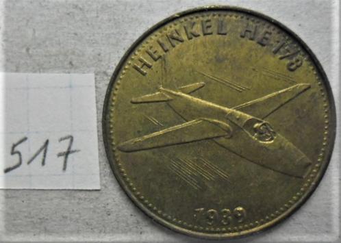 Shell 26 mm Heinkel HE178 koperen munt, ook verkrijgbaar in, Postzegels en Munten, Penningen en Medailles, Overige materialen