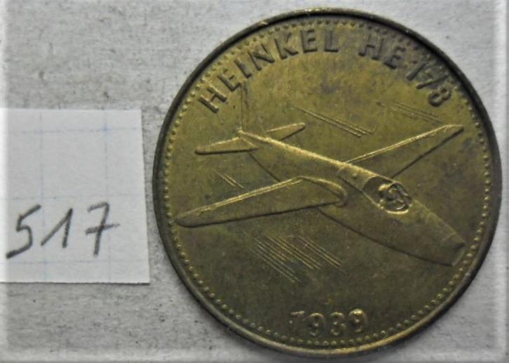 Shell 26 mm Heinkel HE178 koperen munt, ook verkrijgbaar in, Postzegels en Munten, Penningen en Medailles, Overige materialen