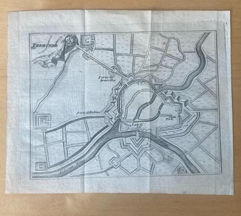 Gravure vestingsplan Dendermonde - ca 1750 Harrewijn, Antiek en Kunst, Kunst | Etsen en Gravures, Ophalen of Verzenden