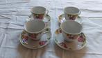Set van vier vintage kopjes en schoteltjes met bloemen, Antiek en Kunst, Ophalen of Verzenden
