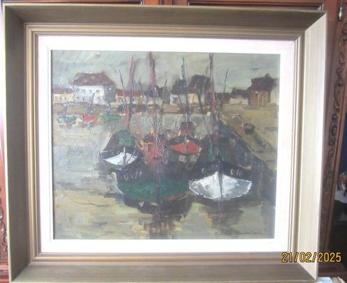 "Boten in de haven" - Lea Vanderstraeten (1929), Antiek en Kunst, Kunst | Schilderijen | Klassiek, Ophalen