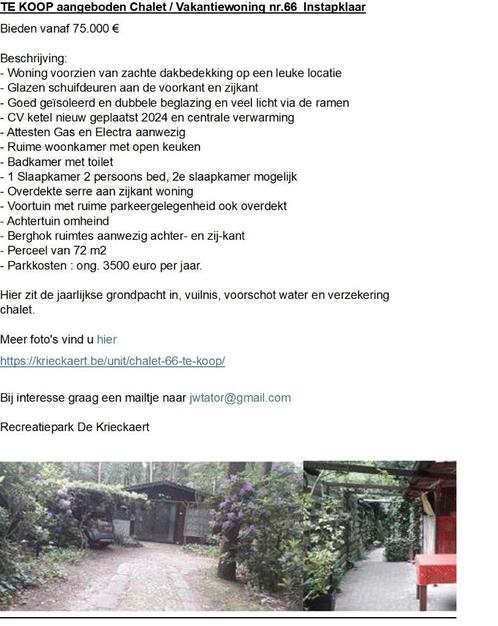 Chalet te koop, Vakantie, Vakantiehuizen | België, Limburg of Luik, Chalet, Bungalow of Caravan, Dorp, In bos, 2 slaapkamers, Eigenaar
