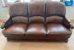Vintage bruine lederen driezit + fauteuil, Ophalen, Gebruikt, Vintage, Driepersoons
