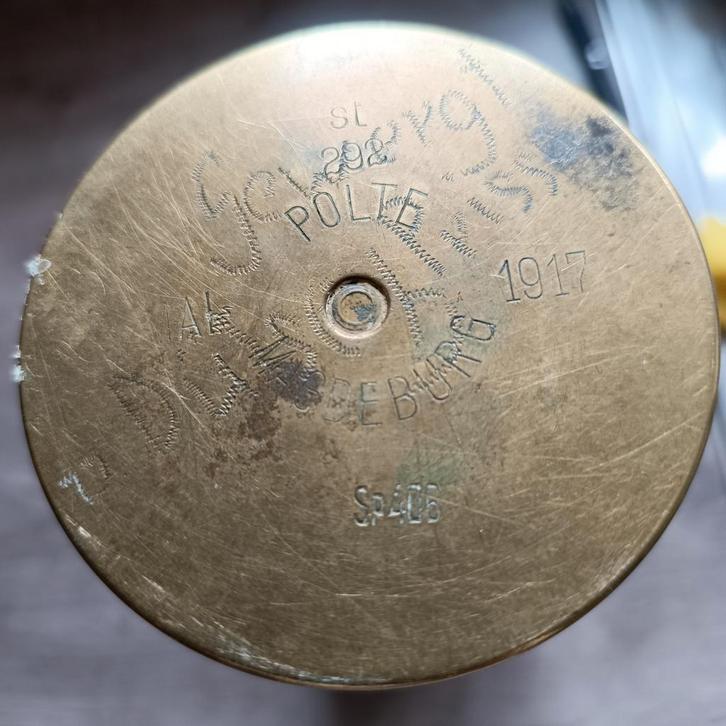 WOI trench art – gegraveerde messing huls (1917), Verzamelen, Militaria | Algemeen, Ophalen