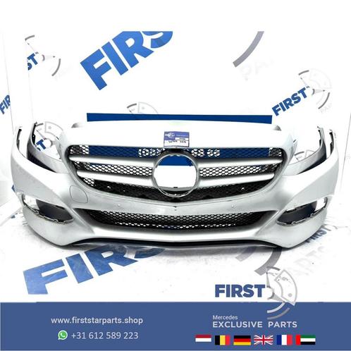 W205 VOORBUMPER + GRIL Mercedes C Klasse 2014-2018 ZWART WIT, Auto-onderdelen, Carrosserie, Bumper, Mercedes-Benz, Voor, Gebruikt