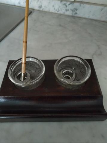Encrier ancien décoratif en bois et verre, Antiquités & Art, Enlèvement ou Envoi