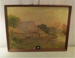 Mooi Oud Geschilderd Werk 'Rivier en Boerderij' - J Ducker, Antiek en Kunst, Ophalen of Verzenden