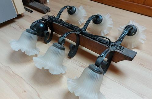Kroonluchter / Plafondlamp, Huis en Inrichting, Lampen | Kroonluchters, Gebruikt, Glas, Hout, Metaal, Ophalen