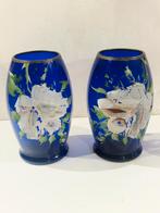 2 kobaltblauw geschilderde bloem vazen antiek , kobalt blauw, Huis en Inrichting, Woonaccessoires | Vazen, Gebruikt, Blauw, Ophalen of Verzenden