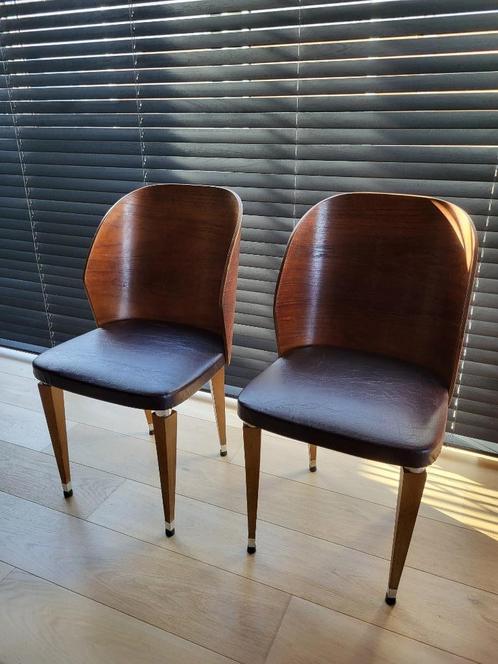 Vintage design stoel, hout en skai bekleding, jaren 1950, Verzamelen, Retro, Ophalen