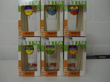 6 verschillende vedett glazen, individueel verpakt. Nieuw beschikbaar voor biedingen