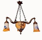 Vintage Art Nouveau-kroonluchter van Noverdy France 1930's, Huis en Inrichting, Ophalen of Verzenden, Zo goed als nieuw, Glas