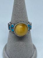 Prachtige zilveren ring met Amber maat 20, Handtassen en Accessoires, Ringen, Overige materialen, 20 of groter, Nieuw, Ophalen of Verzenden