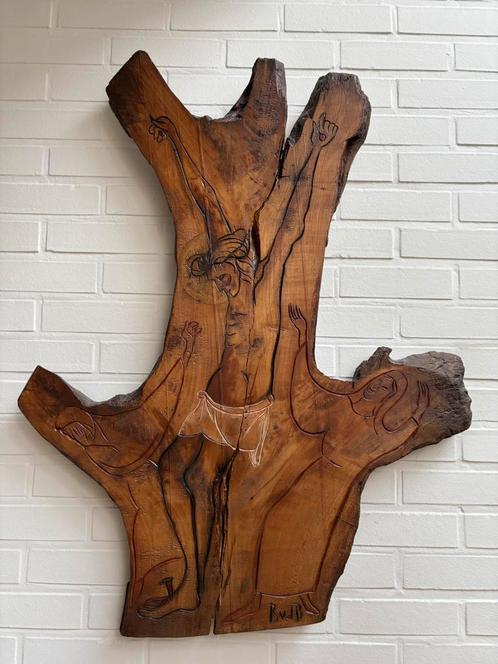 Houtsnijwerk Christus aan het kruis, Antiek en Kunst, Antiek | Religieuze voorwerpen, Ophalen