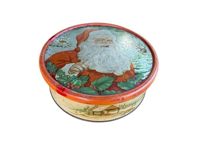 Antiek Kerstblik “Demaret” - Belgium, Verzamelen, Blikken, Gebruikt, Koek(jes), Overige merken, Ophalen of Verzenden