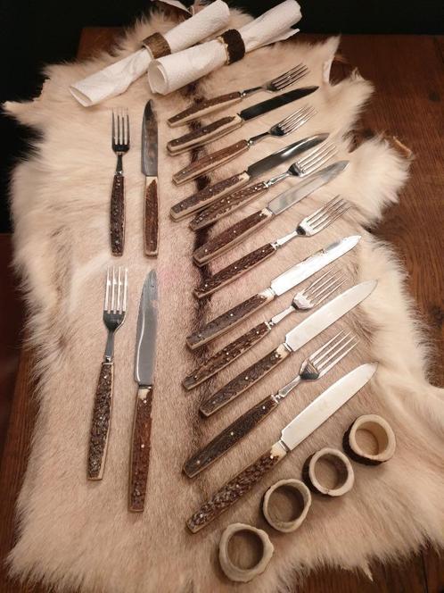 Herten gewei bestek set. Kerst tafel jacht mancave couvert, Verzamelen, Dierenverzamelingen, Zo goed als nieuw, Overige typen