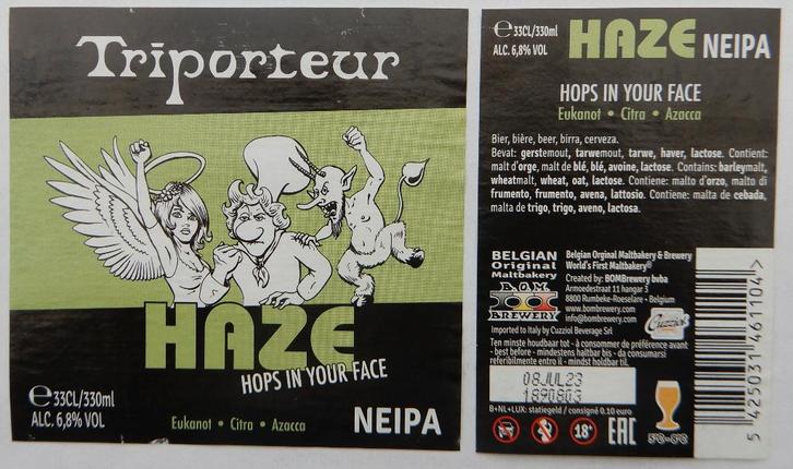 Bieretiket Triporteur Haze NEIPA Brouw. BOM Brewery (11z3), Verzamelen, Biermerken, Gebruikt, Verzenden