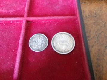 Topper - 2 Zilveren Munten - Belgie - 1 en 2 Francs uit 1909 beschikbaar voor biedingen