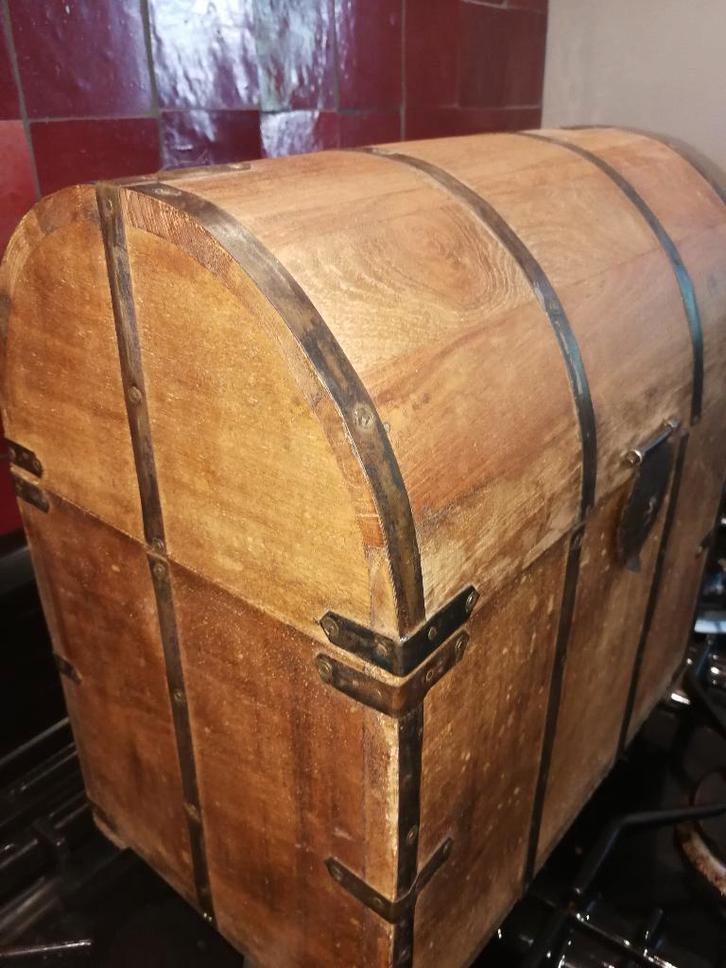 Wijnkist in teak en metaal, nieuw., Huis en Inrichting, Woonaccessoires | Kisten, Nieuw, Teakhout, Metaal, Ophalen