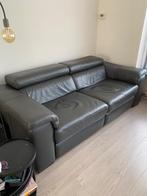 Donkergrijze lederen relaxzetel, Ophalen, 100 tot 125 cm, Driepersoons, Leer
