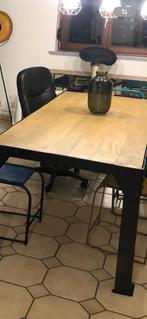Industriële eettafel — hout en smeedijzer (200 x 90 cm), Huis en Inrichting, Ophalen, 50 tot 100 cm, Zo goed als nieuw, Vijf personen of meer