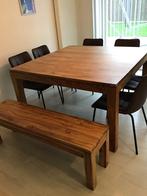 Massief houten eettafel +....., Huis en Inrichting, Tafels | Eettafels, Ophalen, Vierkant, Vijf personen of meer, Overige houtsoorten