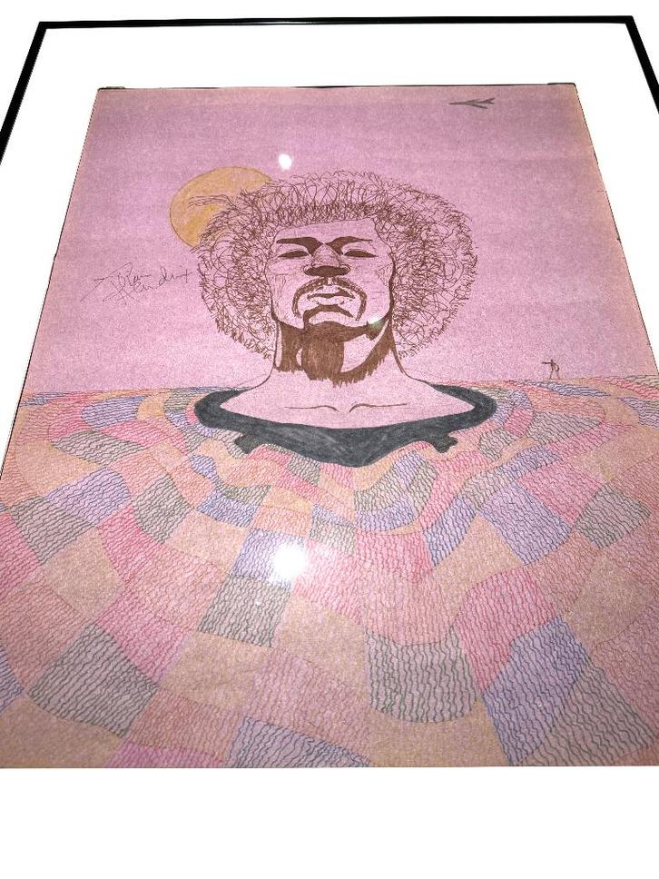 Jimi Hendrix Signed Artwork 1960's Dwight Ross Verification, Antiek en Kunst, Kunst | Designobjecten, Ophalen of Verzenden