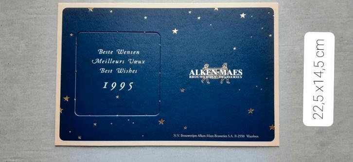 Alken Maes 1995  bierviltje in nieuwjaarskaart, Verzamelen, Biermerken, Zo goed als nieuw, Ophalen of Verzenden