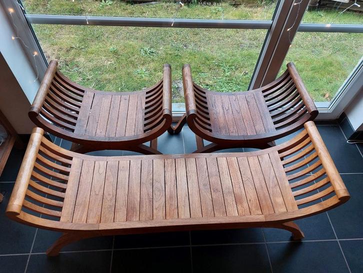 set de banc teak msssif, Maison & Meubles, Canapés | Sofas & Chaises Longues, Bois, Enlèvement
