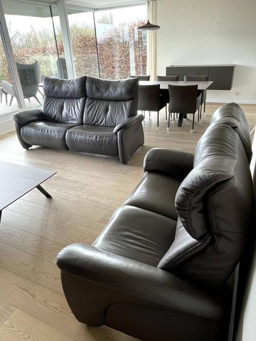 Lederen salon 2- en 3-zit, Huis en Inrichting, Zetels | Zetels, Zo goed als nieuw, Rechte bank, Driepersoons, 200 tot 250 cm, 75 tot 100 cm