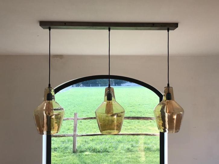 Mooie industriële hanglamp, geweldige staat., Huis en Inrichting, Lampen | Hanglampen, Glas, Ophalen