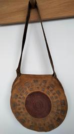 Vintage originele RONDE HANDGEMAAKTE LEREN TAS, Ophalen of Verzenden, Gebruikt, Bruin, Leer