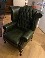 Originele Chesterfield oorfauteuil/wingchair in groen leder, Antiek en Kunst, Ophalen