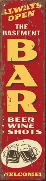Panneau en métal the basement bar - mancave rétro vintage, Enlèvement ou Envoi, Comme neuf, Panneau publicitaire