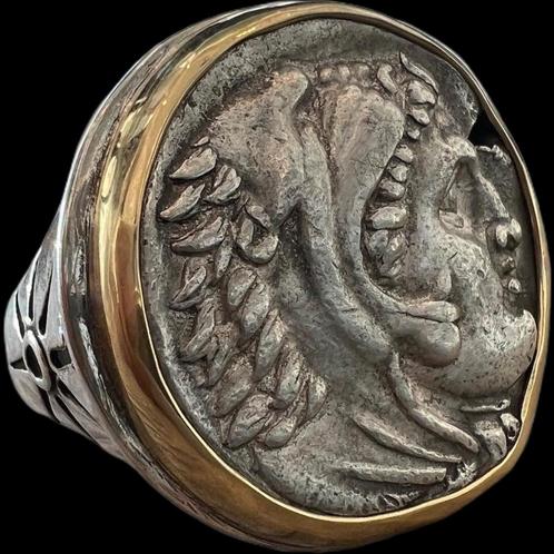 RING MET ANTIEKE TETRADRACHME VAN ALEXANDER DE GROTE, Postzegels en Munten, Munten | Europa | Niet-Euromunten, Zilver, Verzenden