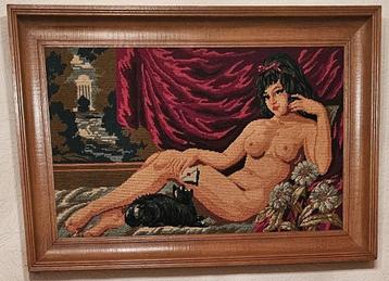 Ingelijst kruissteek borduurwerk beschikbaar voor biedingen