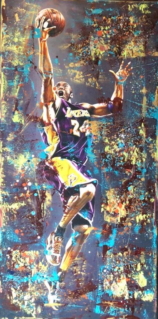 Kobe Bryant- Mixed Media- Katoenen canvasdoek- 120x60cm, Sports & Fitness, Basket, Neuf, Autres types, Enlèvement ou Envoi
