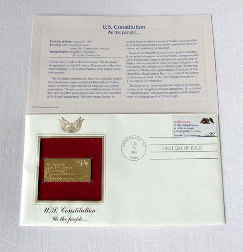 USA - FDC Washinton 1987 - 22ct Goldplated comm. stamp, Timbres & Monnaies, Timbres | Amérique, Affranchi, Amérique du Nord, Envoi