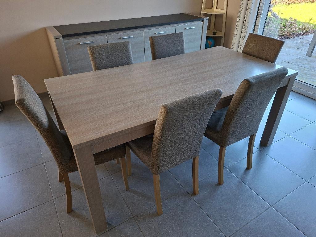 Volledige eetplaats grijze eik - landelijk-modern, Huis en Inrichting, Complete eetkamers, Ophalen, Gebruikt, Landelijk-modern