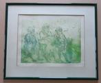 ROGER VAN BELLEGHEM / DRIE FIGUREN / KLEURETS 45x54cm KADER, Antiek en Kunst, Kunst | Etsen en Gravures, Ophalen of Verzenden