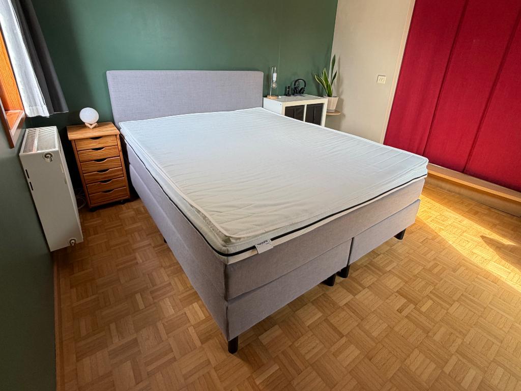 boxspring grijs 160x200 cm, Huis en Inrichting, Slaapkamer | Boxsprings, Ophalen, Tweepersoons, Zo goed als nieuw, 200 cm