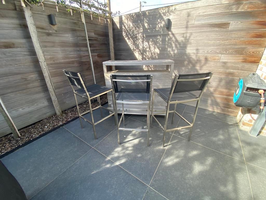 Tuin bar+ inox barkrukken, Tuin en Terras, Ophalen, Gebruikt, Inox, Tuinset