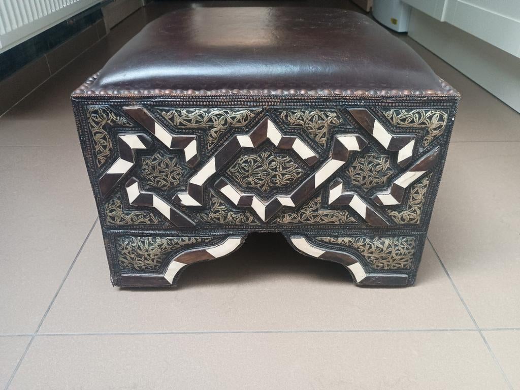 2 poefs Marokko : leder-hout-bot-metaal, Enlèvement, Bois