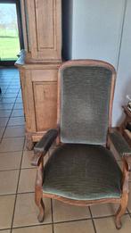 Vintage houten armstoel met groene velours bekleding", Antiek en Kunst, Antiek | Meubels | Stoelen en Sofa's, Ophalen