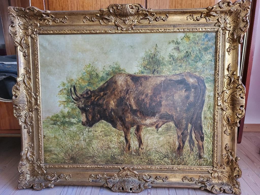 Schilderij koe stier van Gerda Fassin Ertvelde, Enlèvement