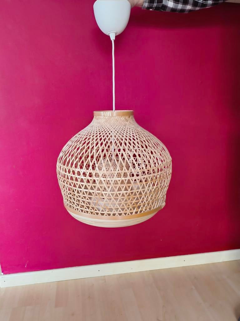 Lampe/Suspension en bambou/fait main, Maison & Meubles, 25 à 50 cm, Beige, Enlèvement, Utilisé