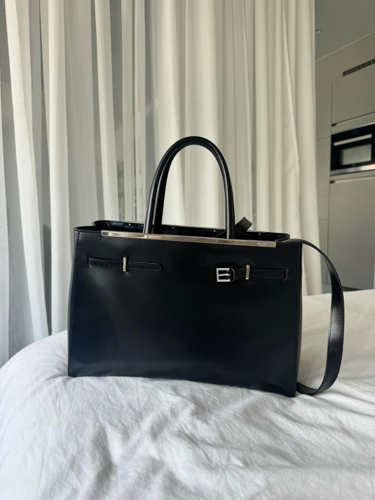 Verafied noir leather book tote bag, Ophalen, Zo goed als nieuw, Handtas