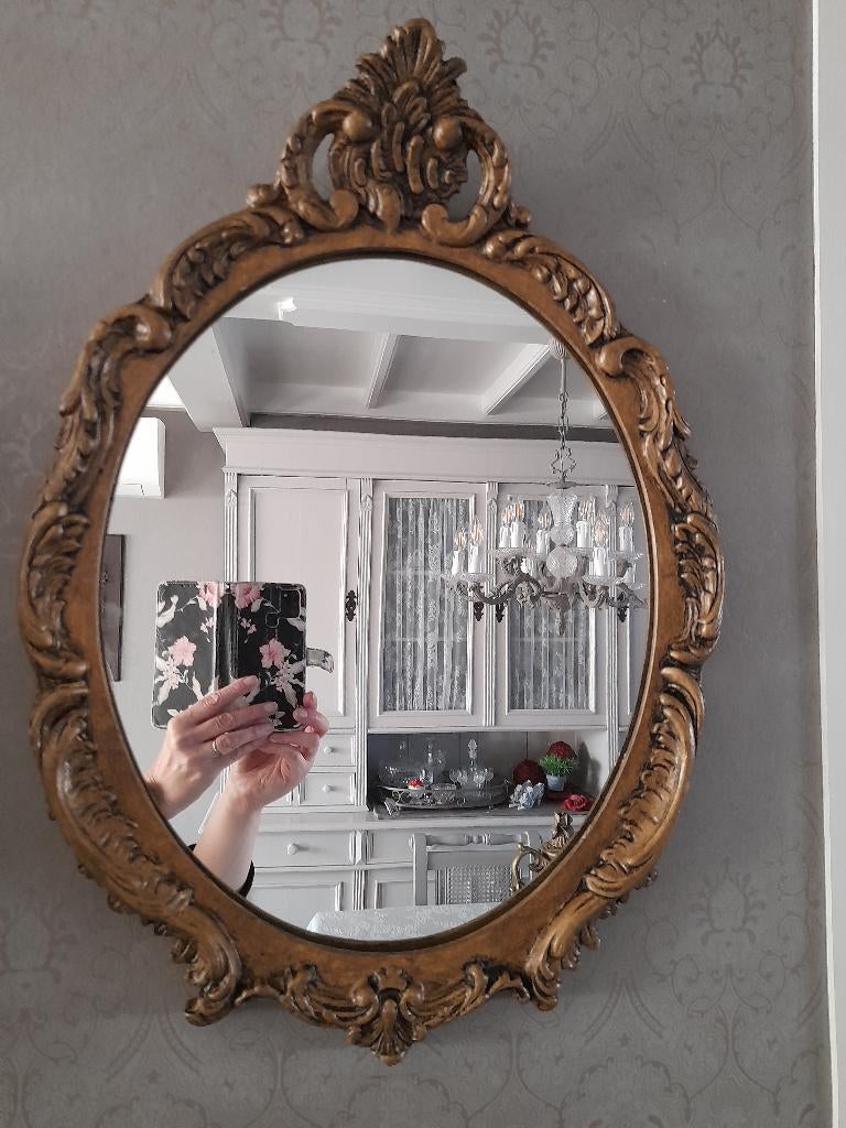 spiegel (houten) in goud gepatineerd, Ophalen, Minder dan 50 cm, Gebruikt, Minder dan 100 cm