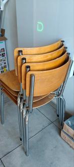 4 schoolstoelen in plywood. Mooie cognac kleur, Ophalen, Gebruikt, Bruin, Vier
